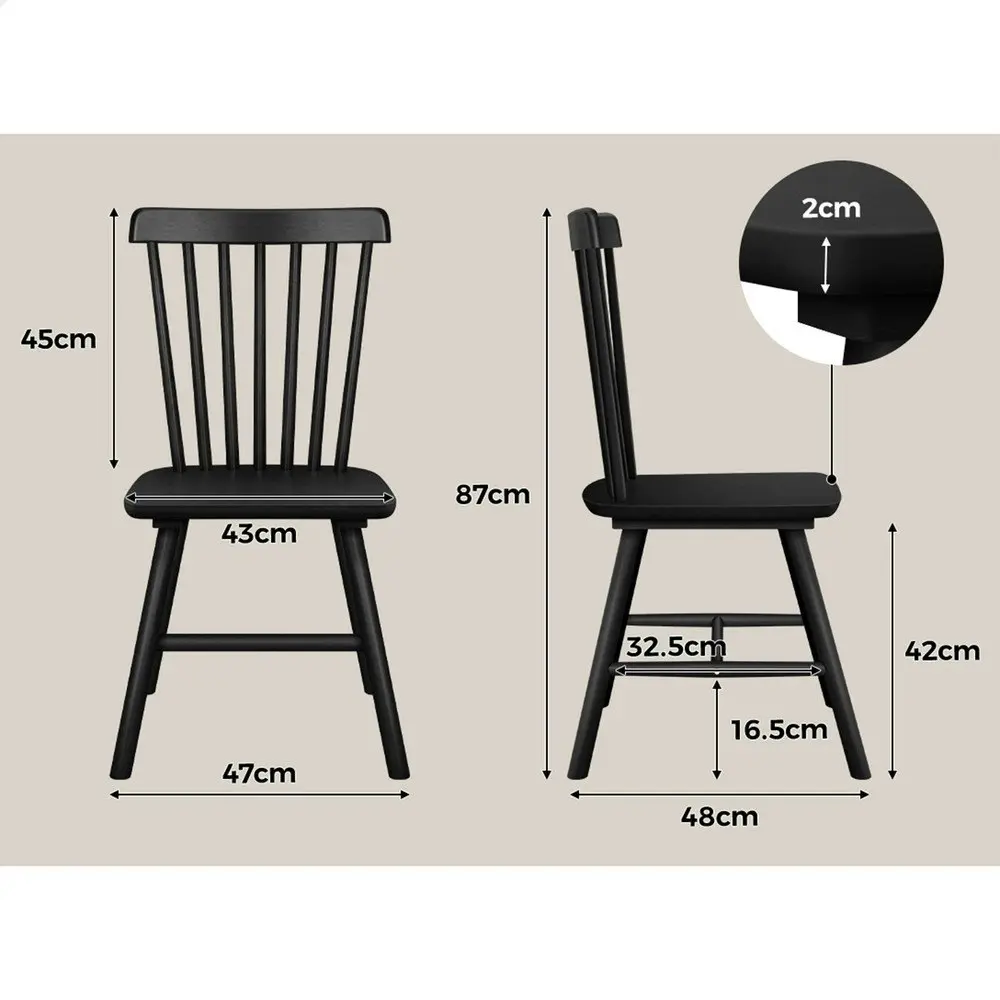 Alfordson 2x Dining Chairs Retro Walnut Modern Seat Black