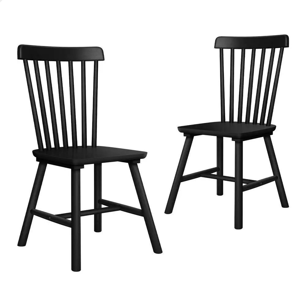 Alfordson 2x Dining Chairs Retro Walnut Modern Seat Black