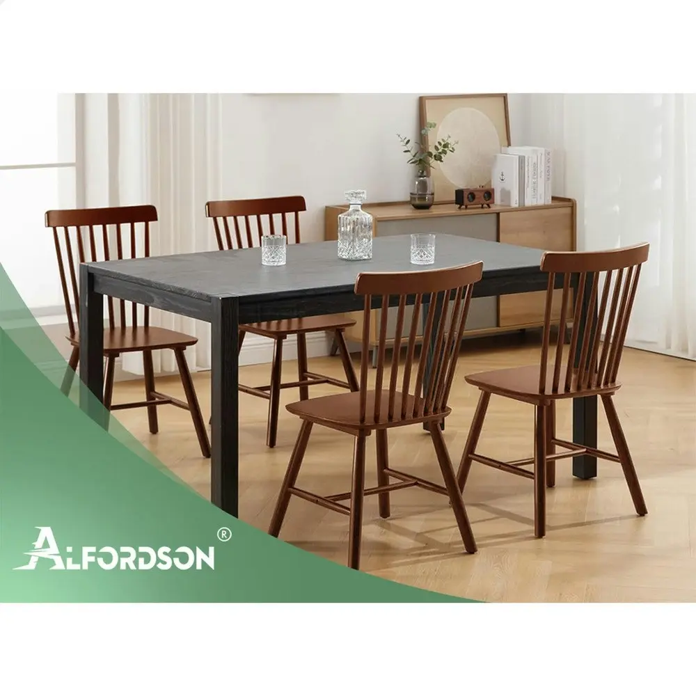 Alfordson 2x Dining Chairs Retro Walnut Modern Seat Dark Oak