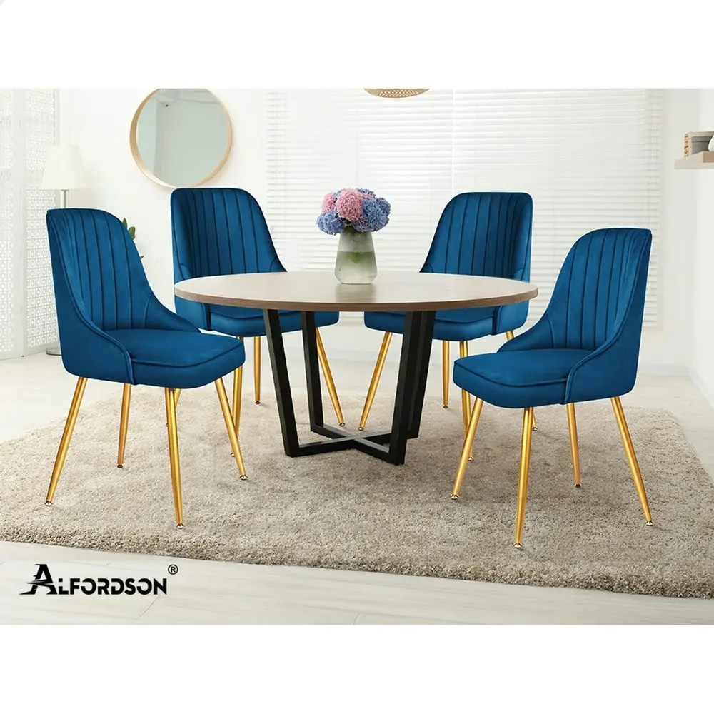 Alfordson 2x Dining Chairs Velvet Blue