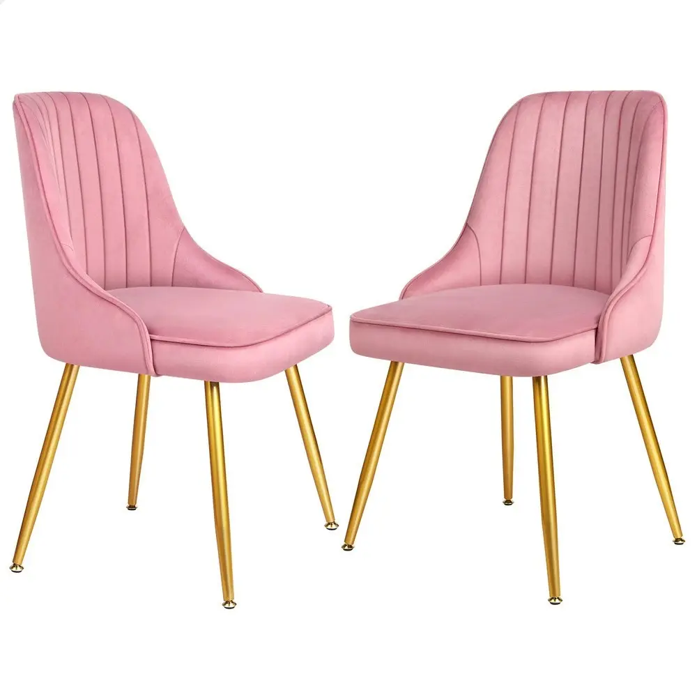 Alfordson 2x Dining Chairs Velvet Pink