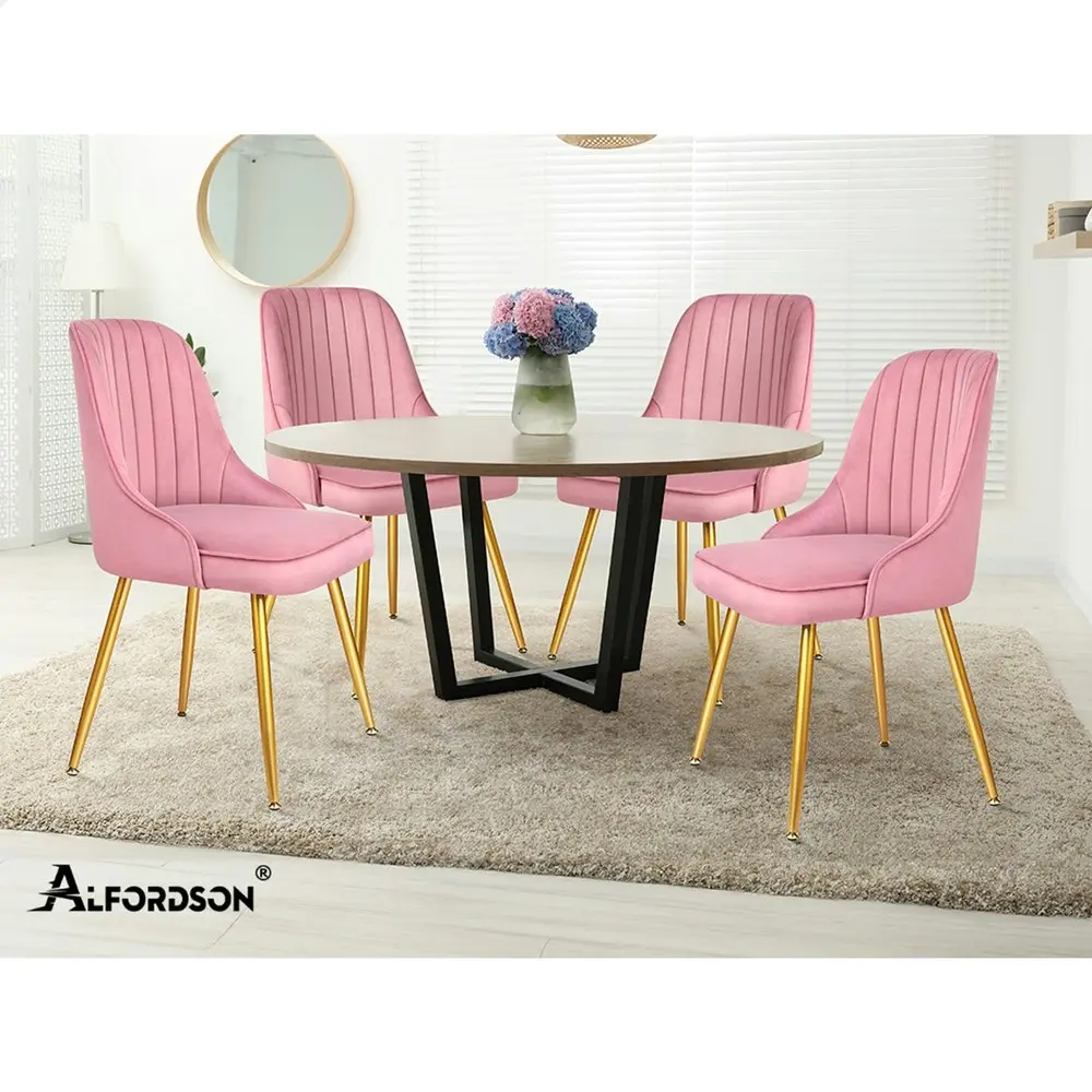 Alfordson 2x Dining Chairs Velvet Pink