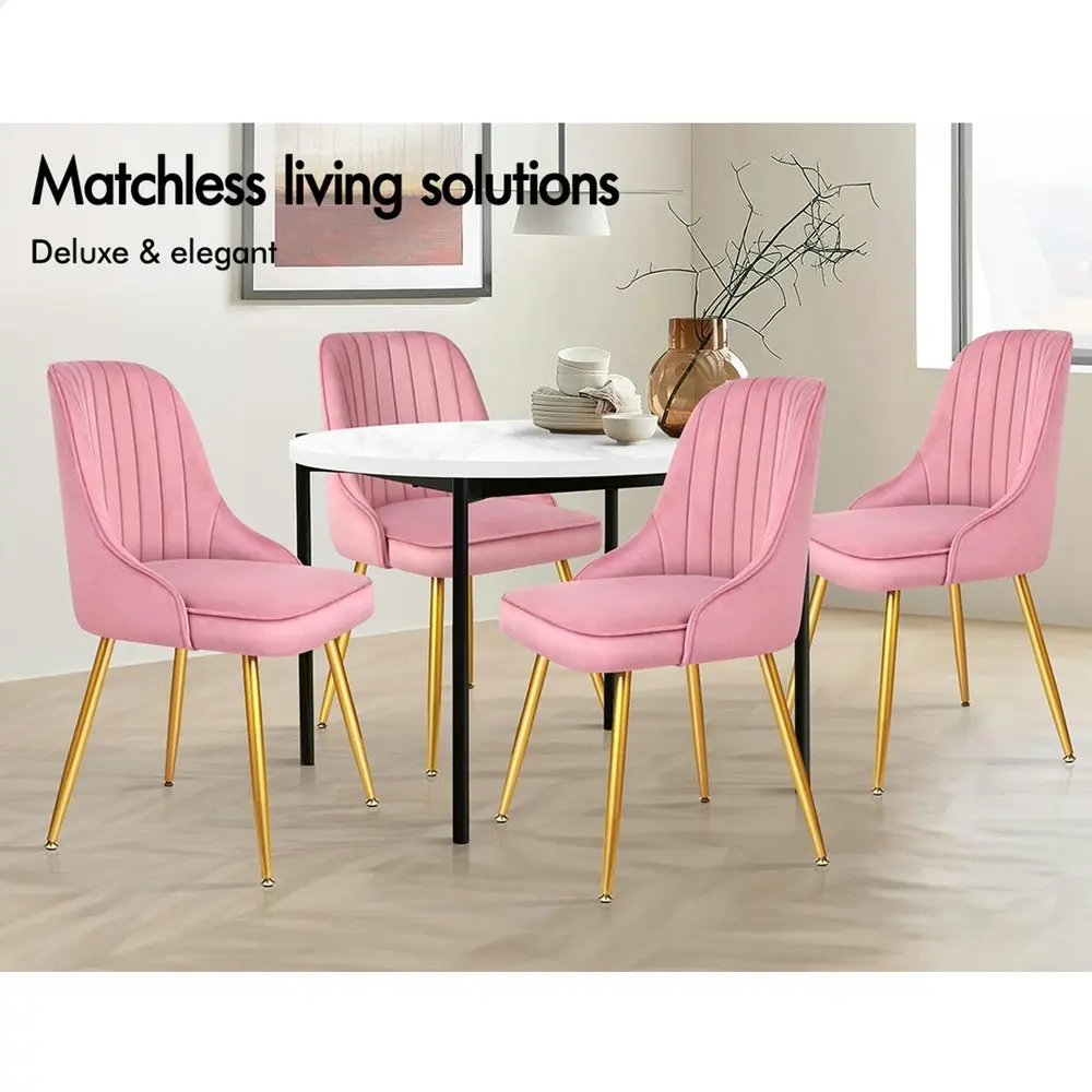 Alfordson 2x Dining Chairs Velvet Pink