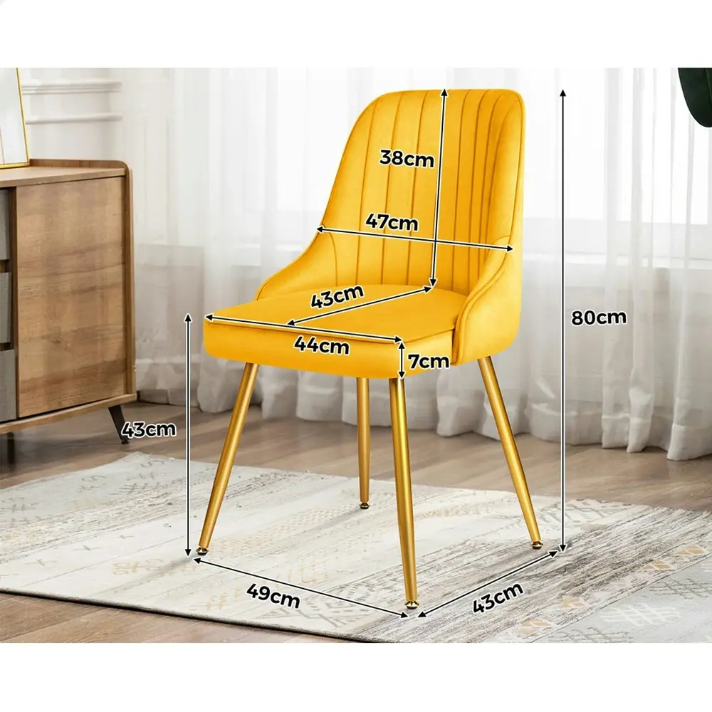 Alfordson 2x Dining Chairs Velvet Yellow