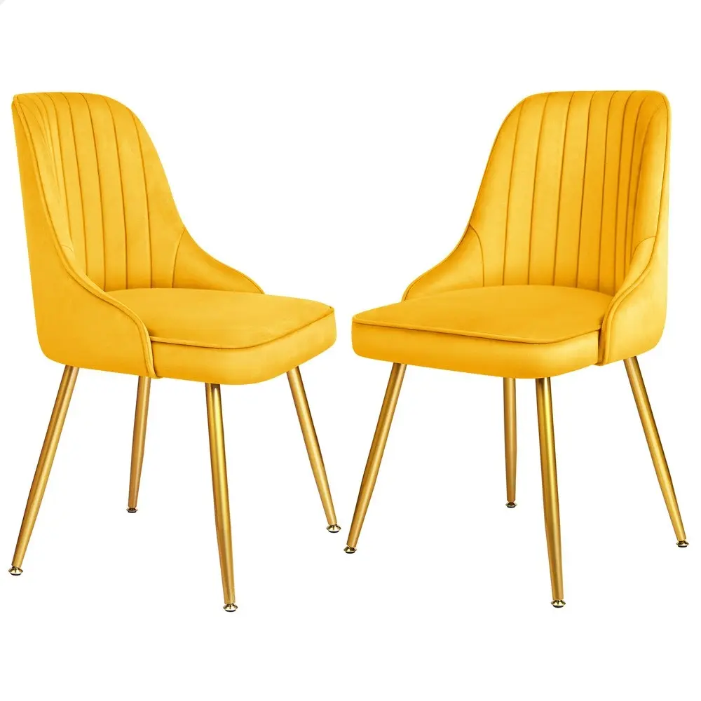 Alfordson 2x Dining Chairs Velvet Yellow