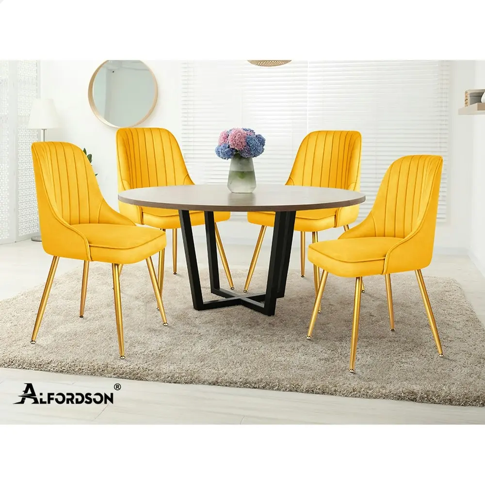 Alfordson 2x Dining Chairs Velvet Yellow