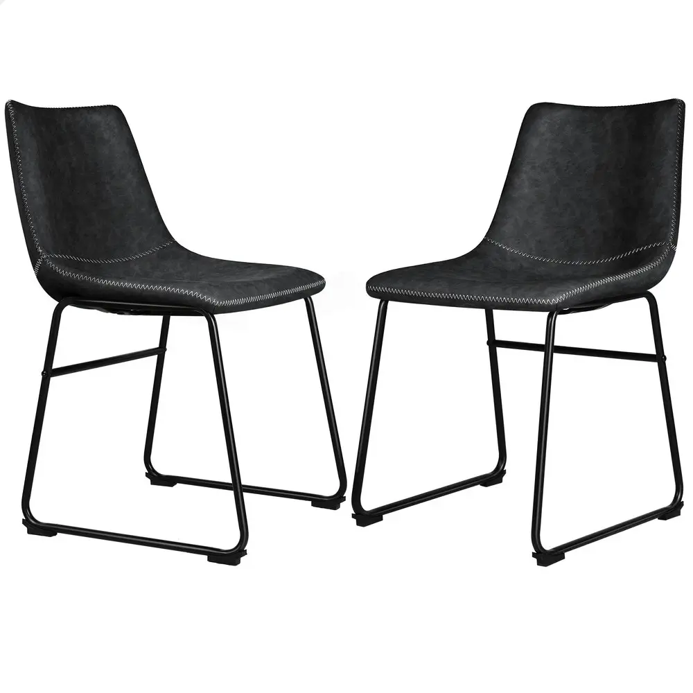 Alfordson 2x Dining Chairs PU Leather Black