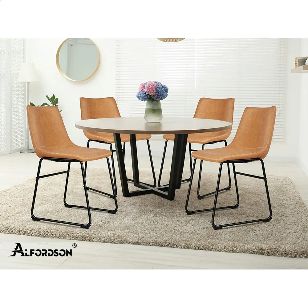 Alfordson 2x Dining Chairs PU Leather Brown