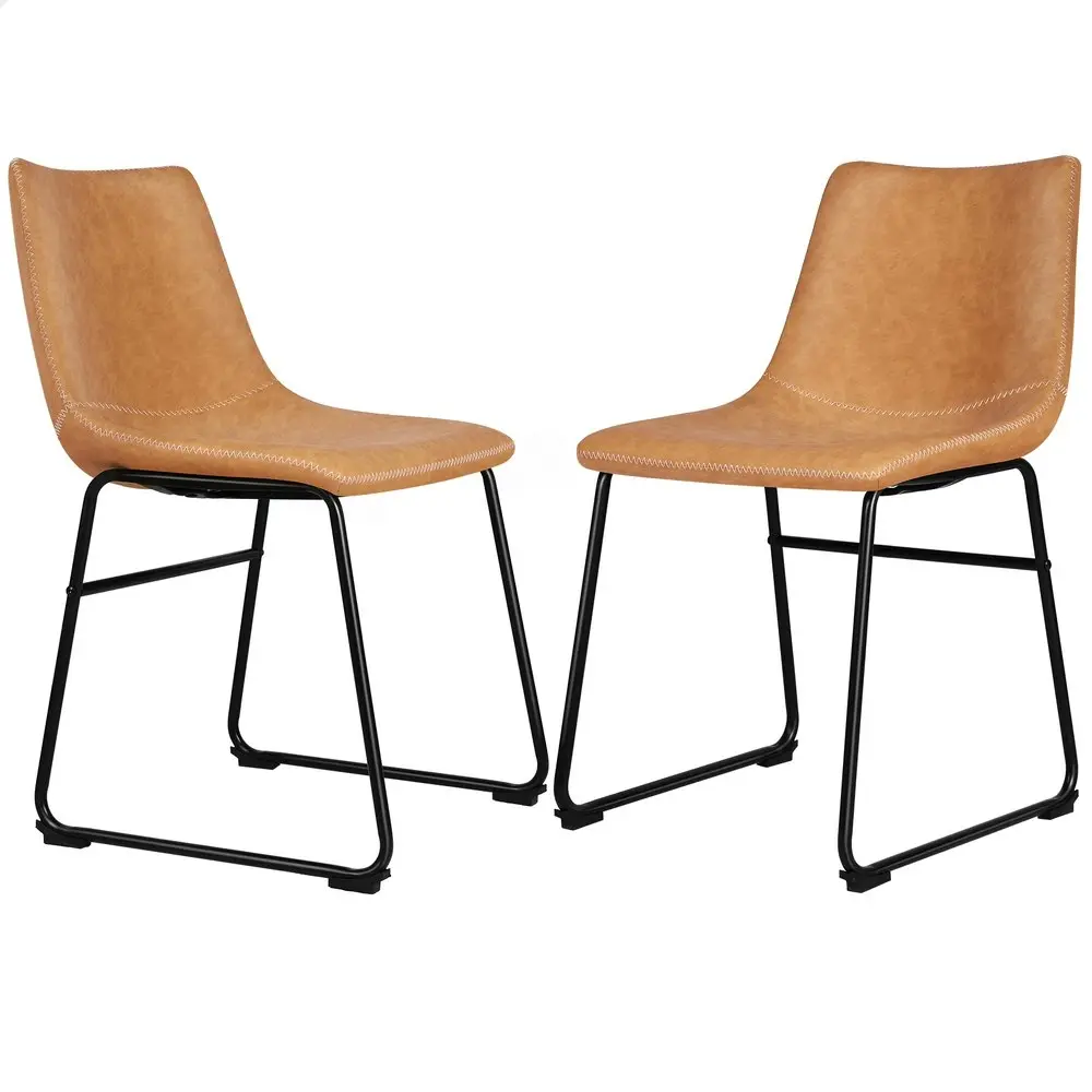 Alfordson 2x Dining Chairs PU Leather Brown