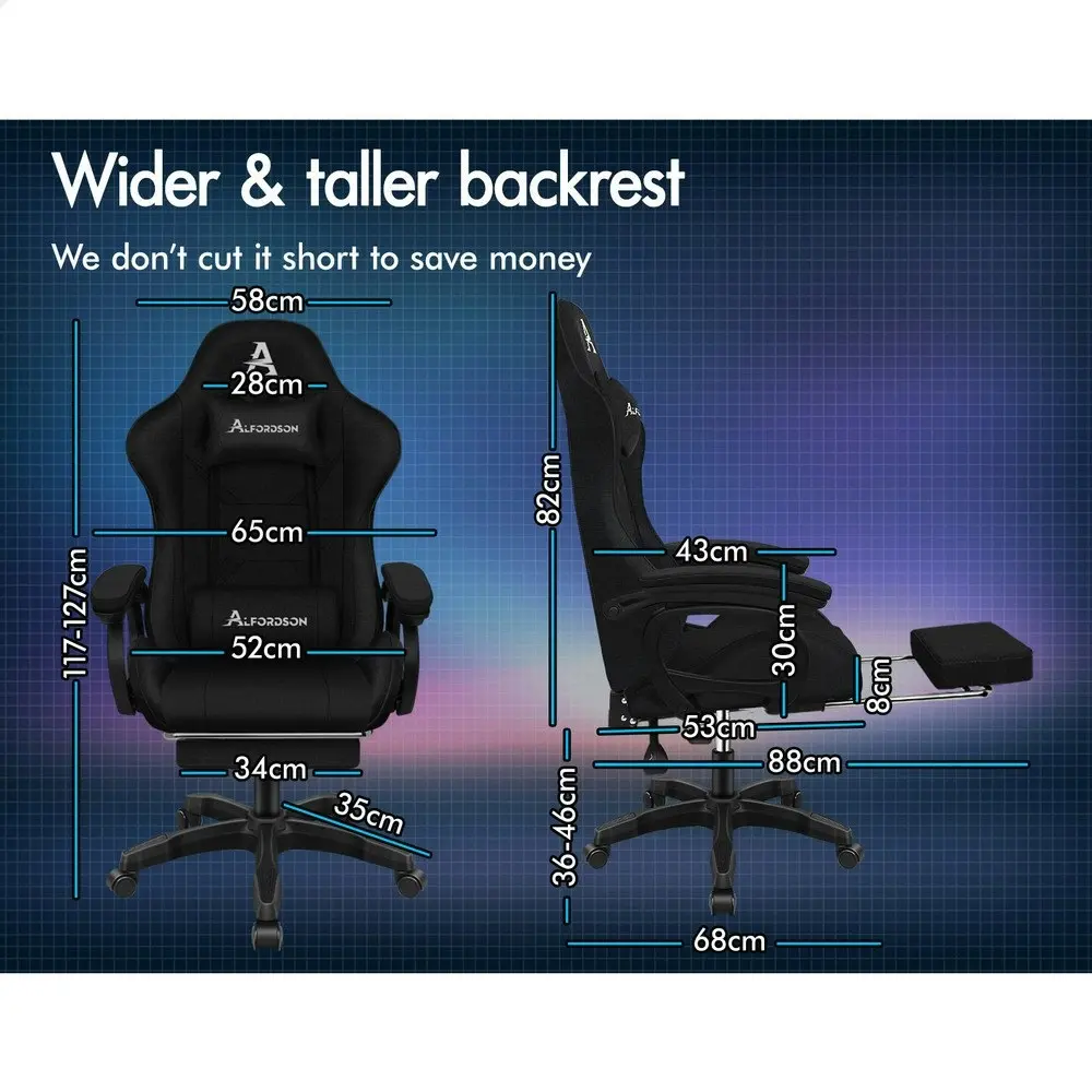 Alfordson Gaming Chair Office with 2-Point Massage Lumbar Pillow Fabric Black