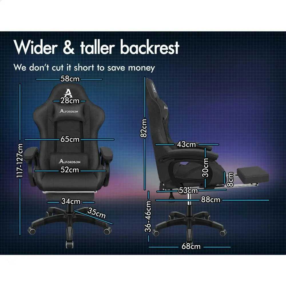 Alfordson Gaming Chair Office with 2-Point Massage Lumbar Pillow Fabric Grey