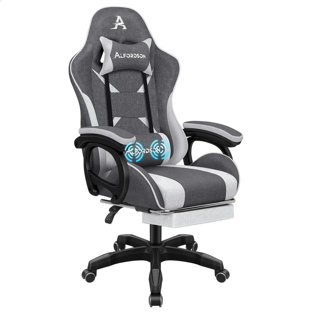 Alfordson Gaming Chair Office 2-Point Massage Lumbar Pillow Fabric Grey