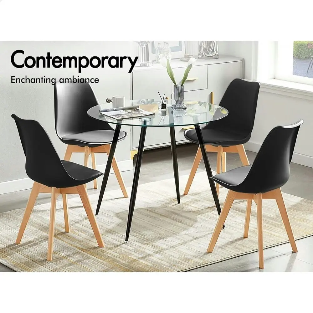 Alfordson 4x Dining Chairs Retro PU Leather Wooden Black