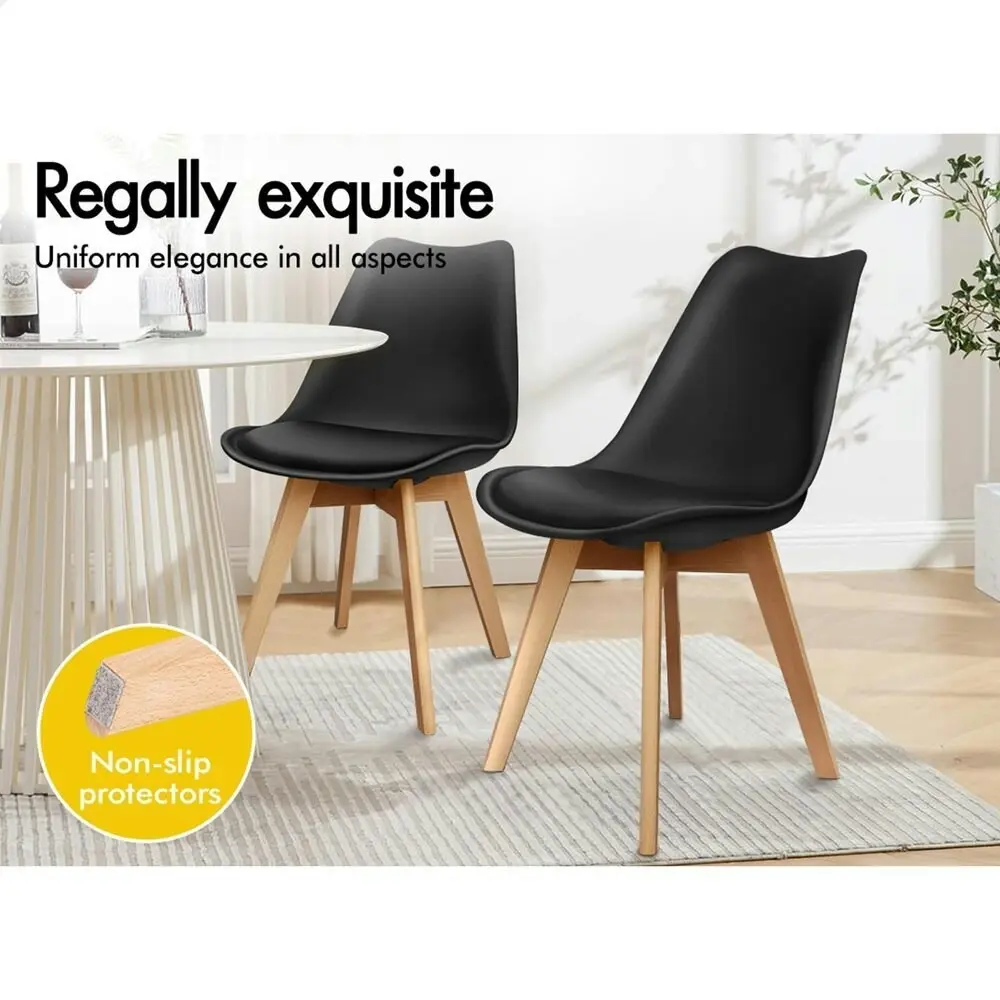 Alfordson 4x Dining Chairs Retro PU Leather Wooden Black