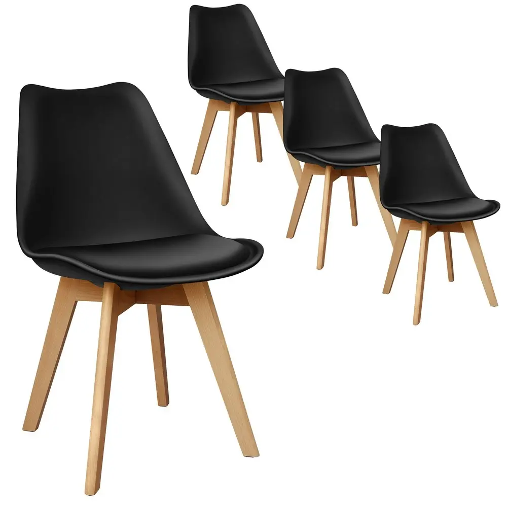 Alfordson 4x Dining Chairs Retro PU Leather Wooden Black