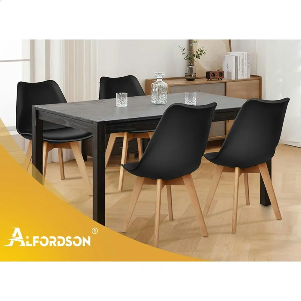 Alfordson 4x Dining Chairs Retro PU Leather Wooden Black