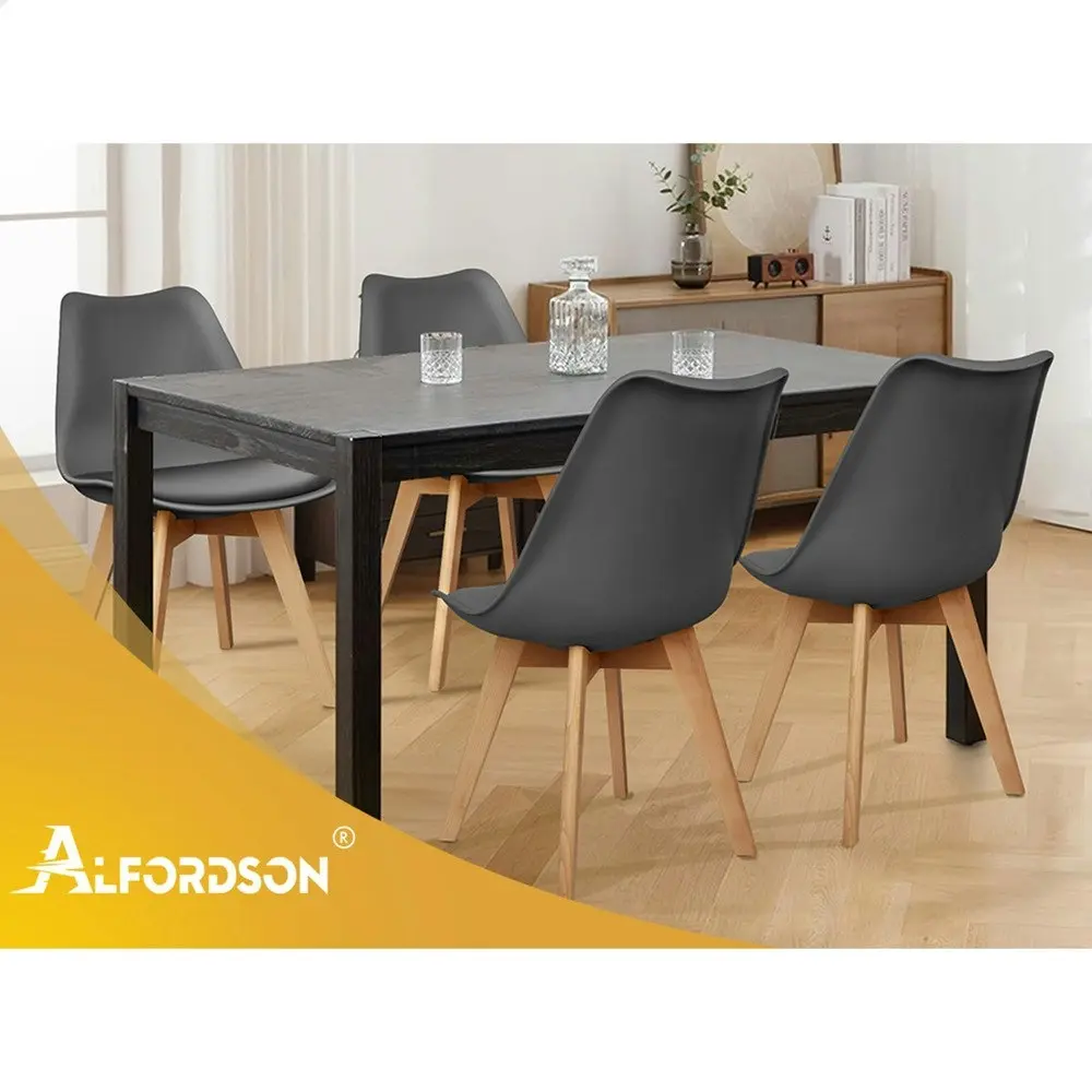 Alfordson 4x Dining Chairs Retro PU Leather Wooden Grey