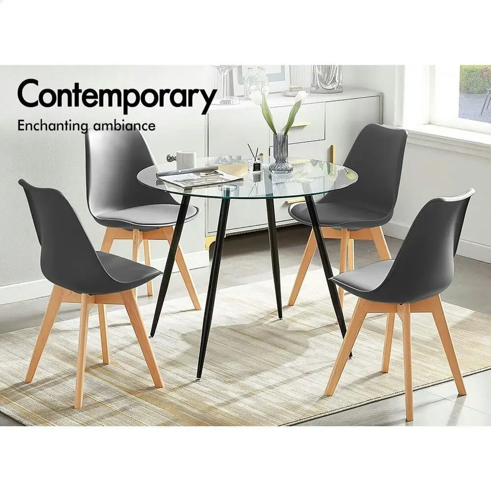 Alfordson 4x Dining Chairs Retro PU Leather Wooden Grey