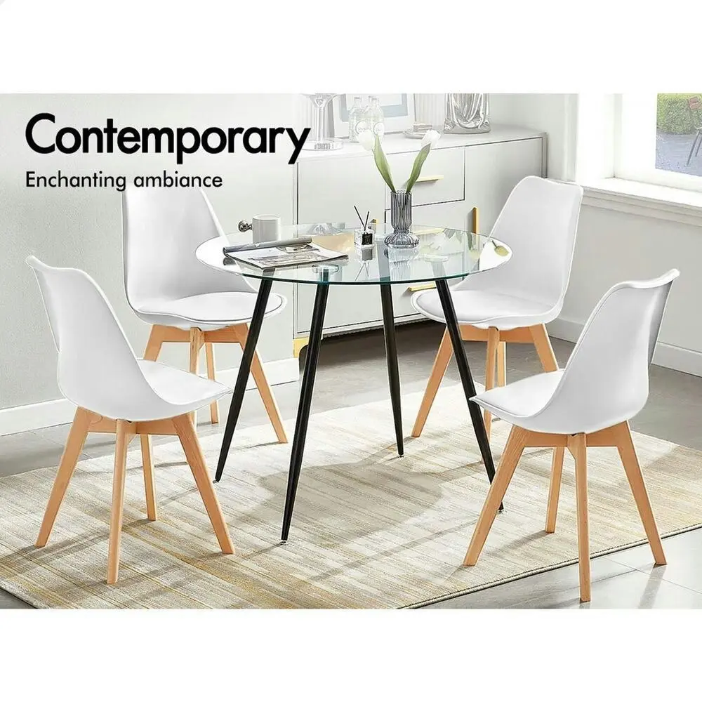 Alfordson 4x Dining Chairs Retro PU Leather Wooden White