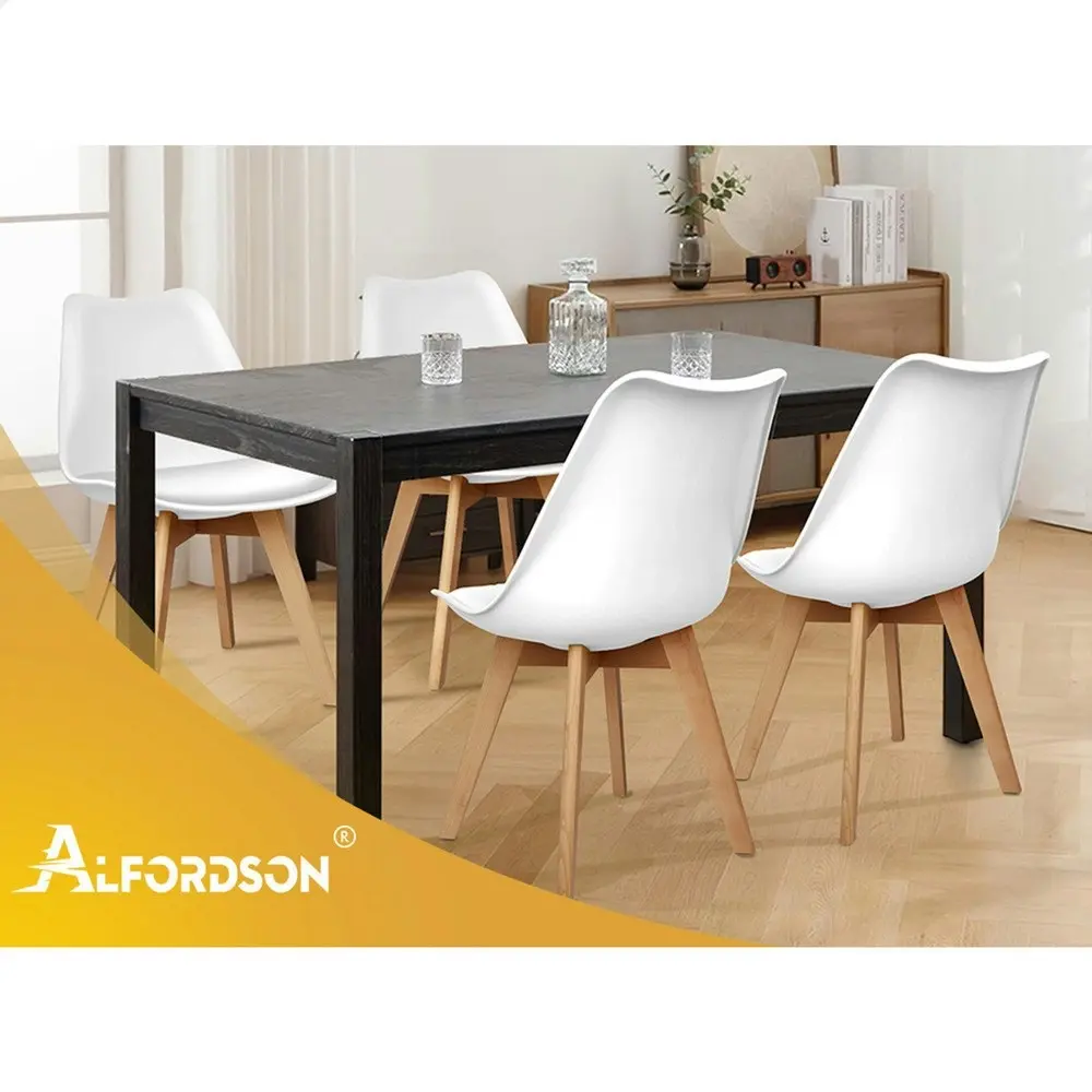 Alfordson 4x Dining Chairs Retro PU Leather Wooden White