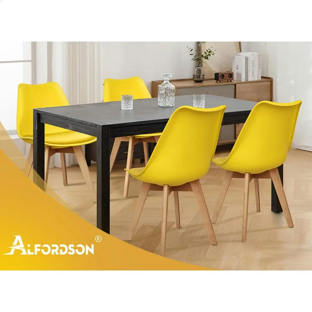 Alfordson 4x Dining Chairs Retro PU Leather Wooden Yellow