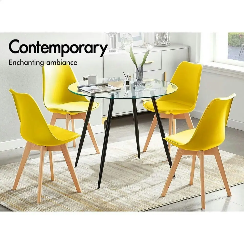 Alfordson 4x Dining Chairs Retro PU Leather Wooden Yellow