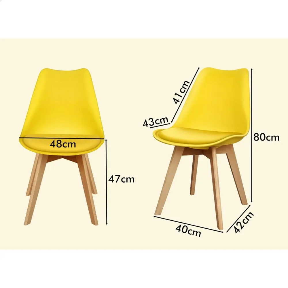 Alfordson 4x Dining Chairs Retro PU Leather Wooden Yellow