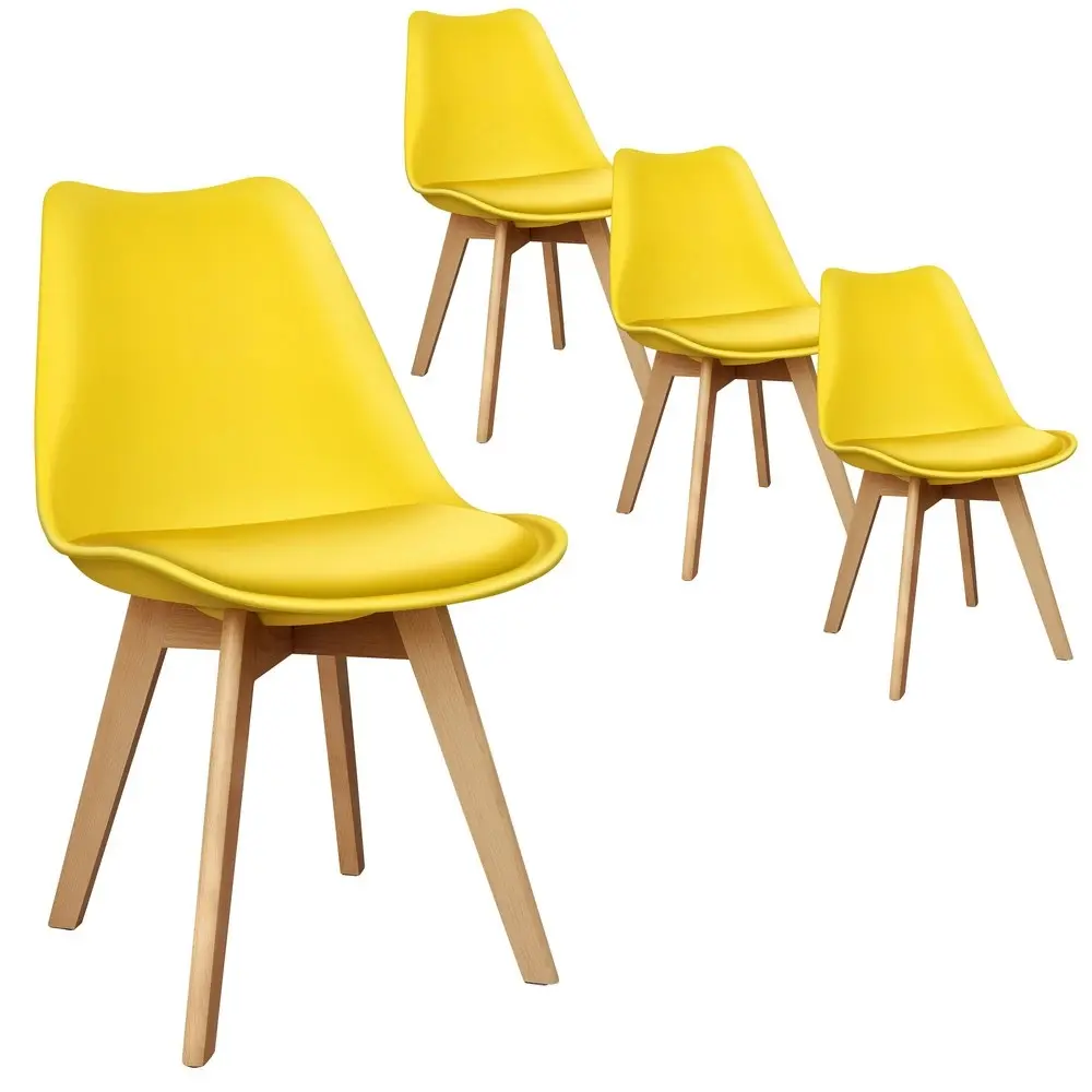 Alfordson 4x Dining Chairs Retro PU Leather Wooden Yellow