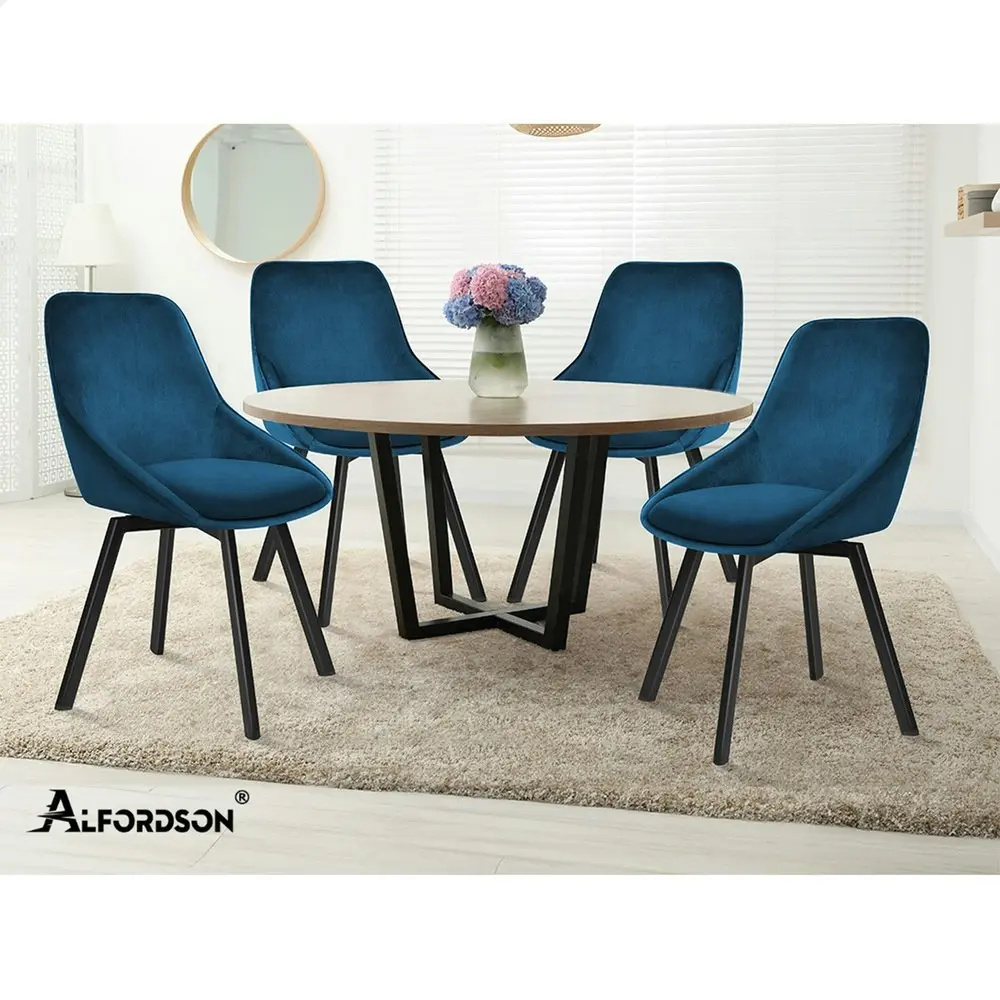 Alfordson 2x Dining Chairs Swivel Velvet Blue