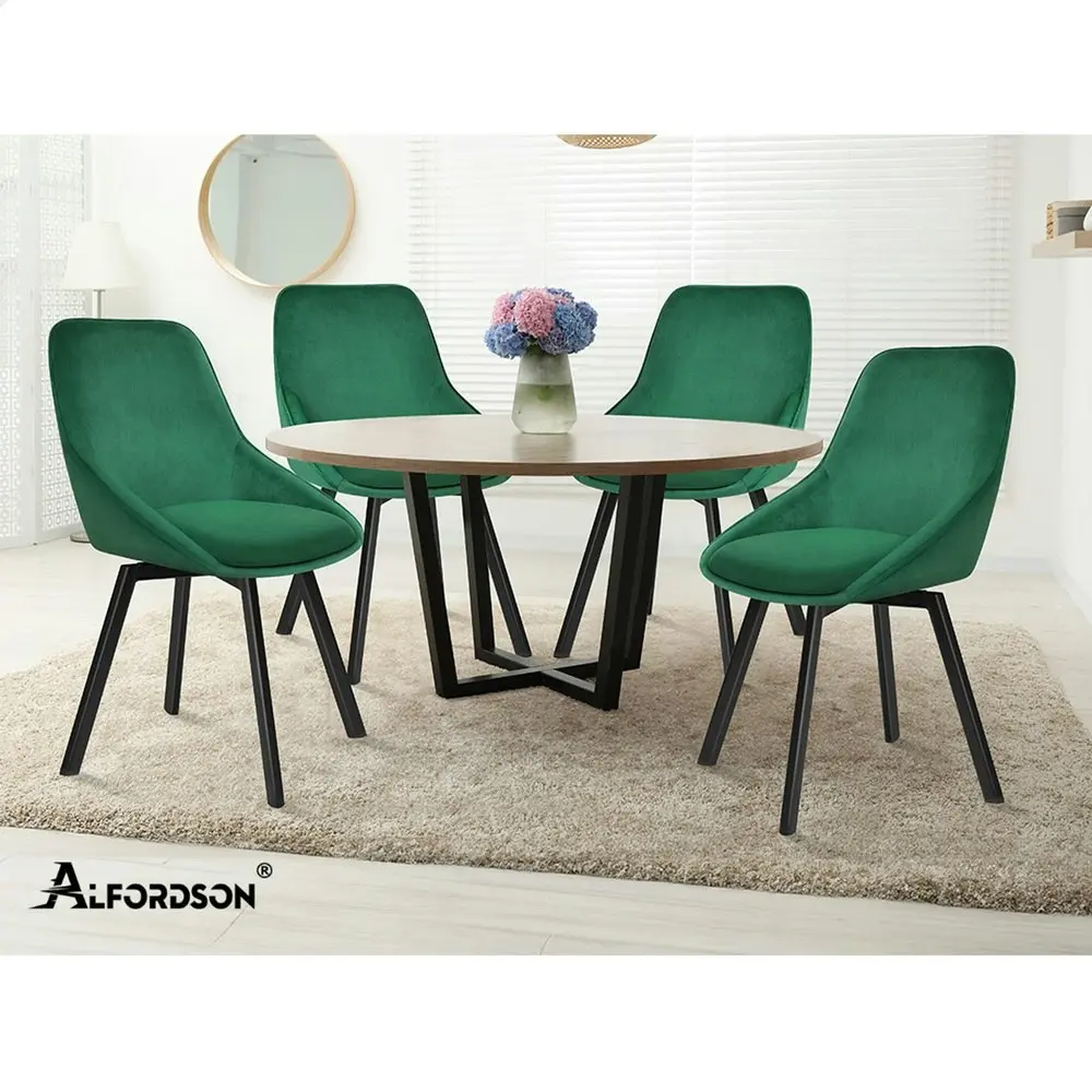 Alfordson 2x Dining Chairs Swivel  Velvet Green