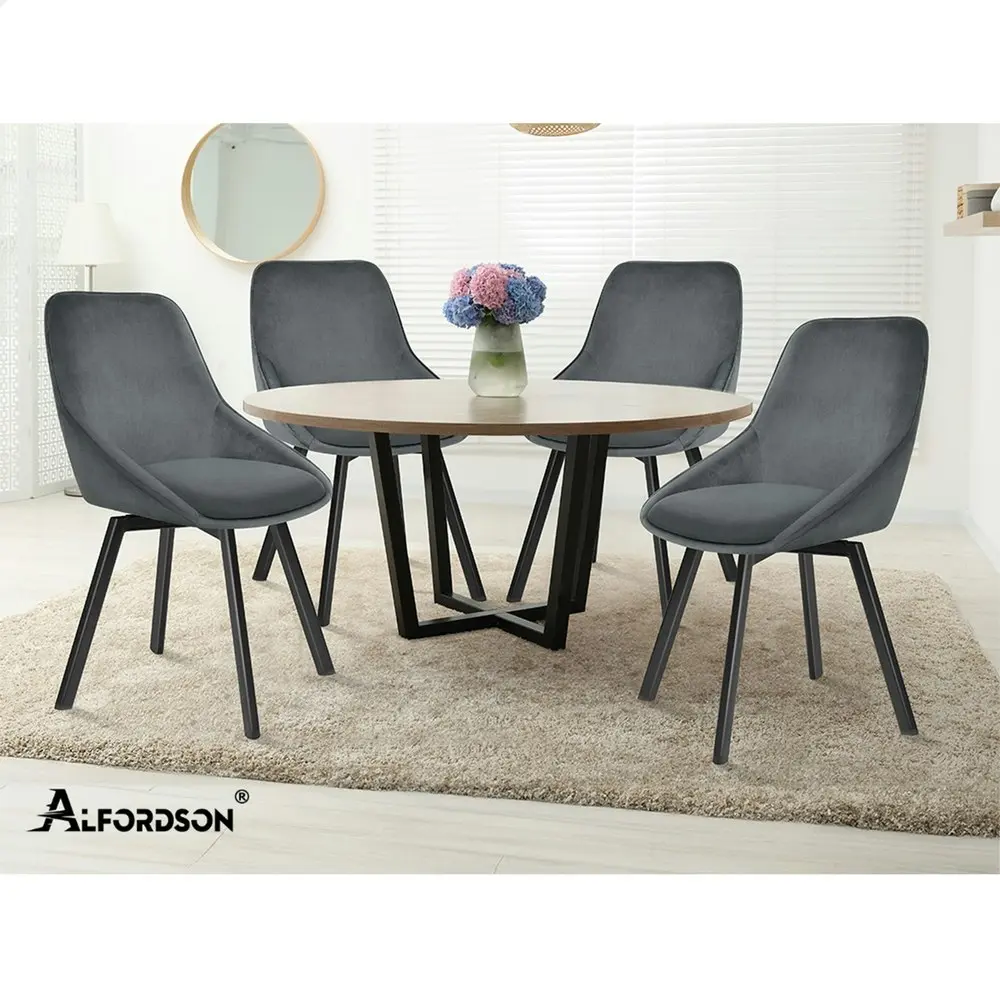 Alfordson 2x Dining Chairs Swivel Velvet Grey