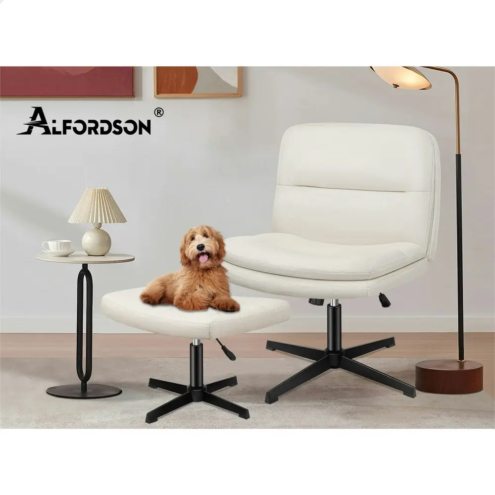 Alfordson Office Chair with Ottoman Fabric Beige