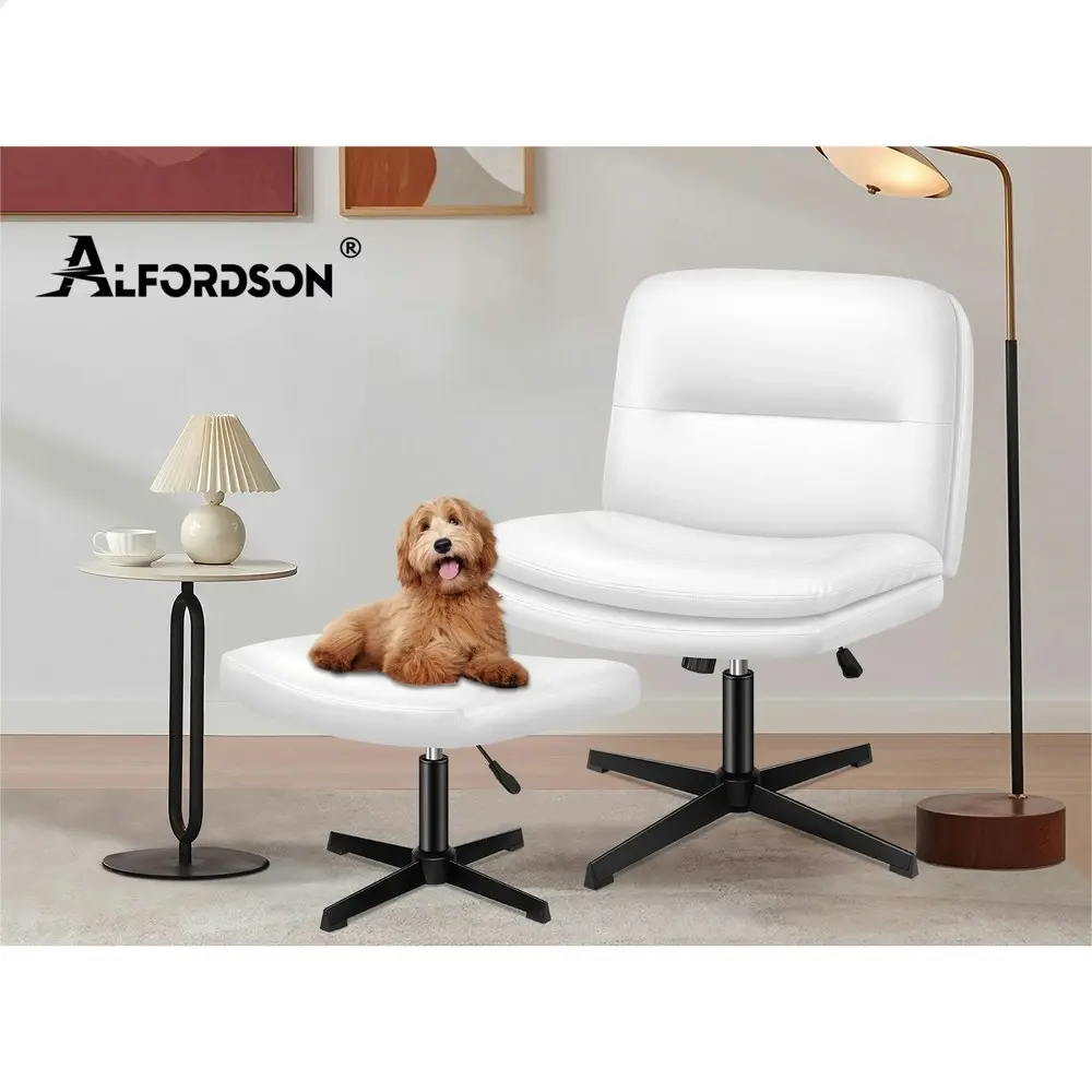 Alfordson Office Chair with Ottoman PU Leather White