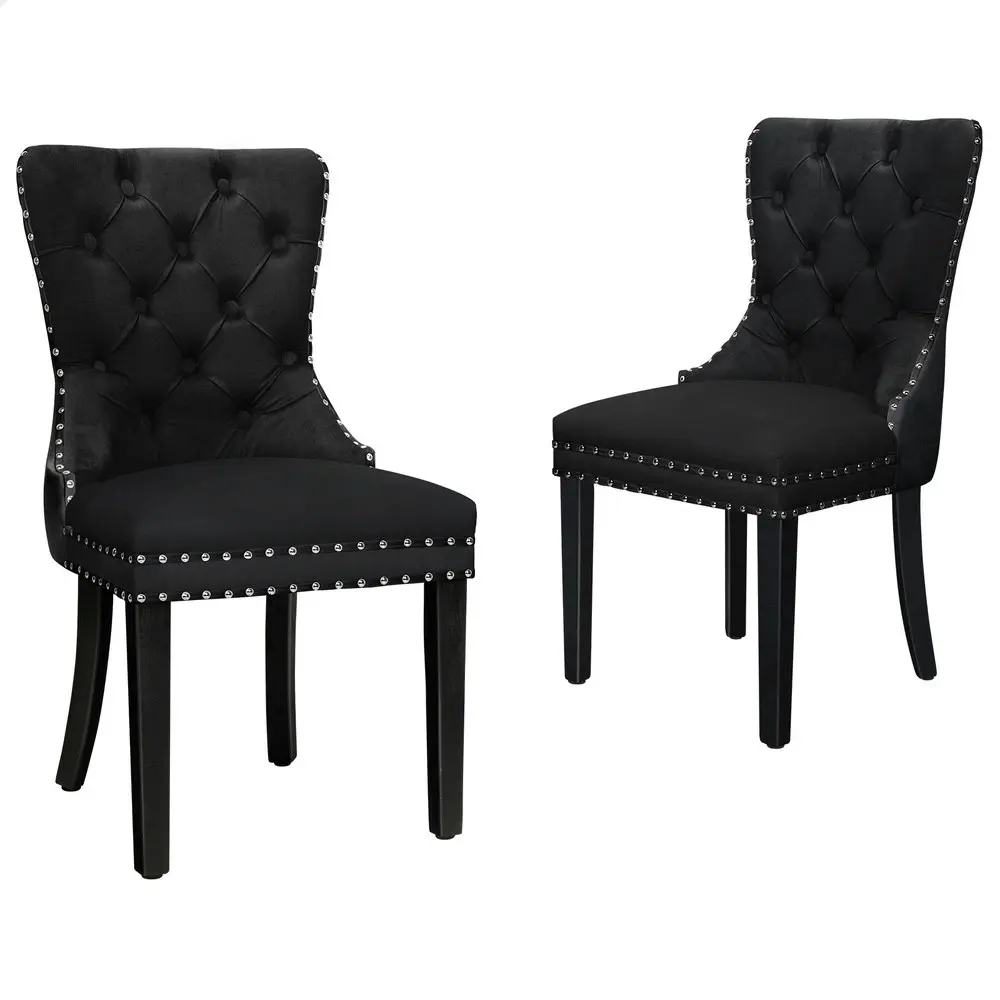 Alfordson 2x Dining Chairs Kitchen Lounge Velvet Black