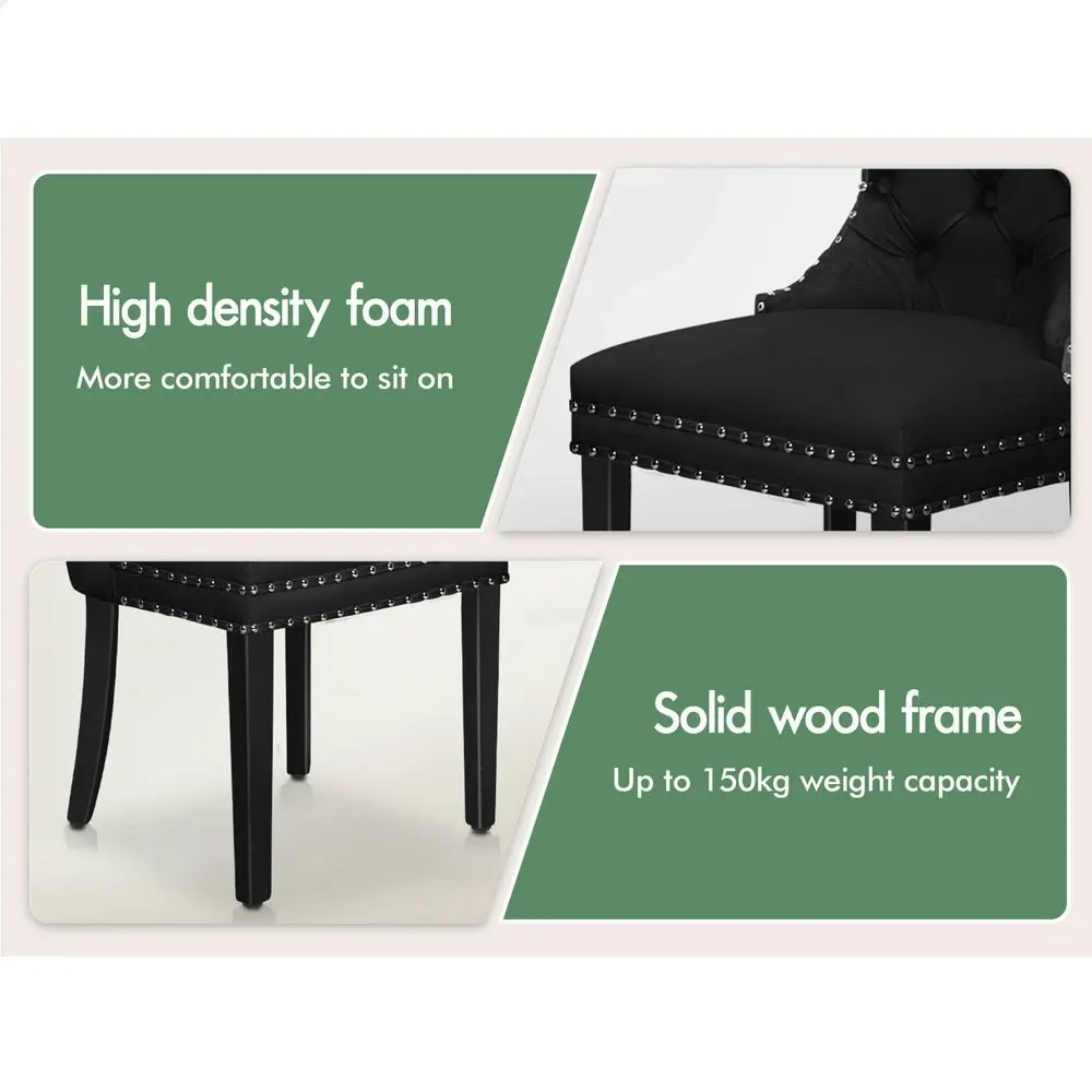 Alfordson 2x Dining Chairs Kitchen Lounge Velvet Black