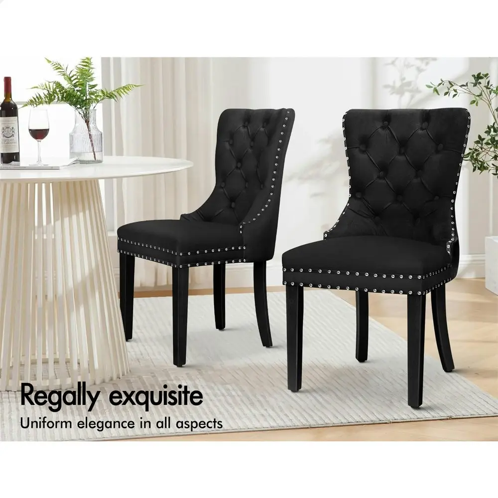 Alfordson 2x Dining Chairs Kitchen Lounge Velvet Black