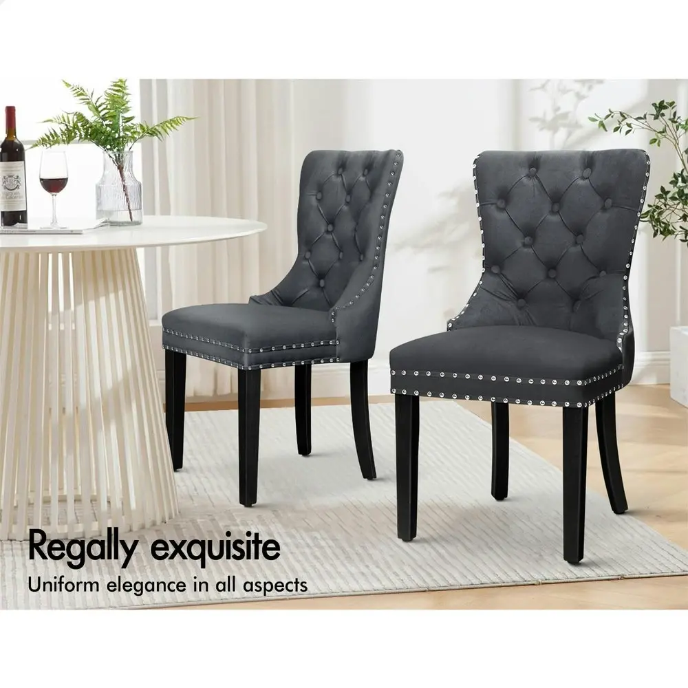 Alfordson 2x Dining Chairs Kitchen Lounge Velvet Grey