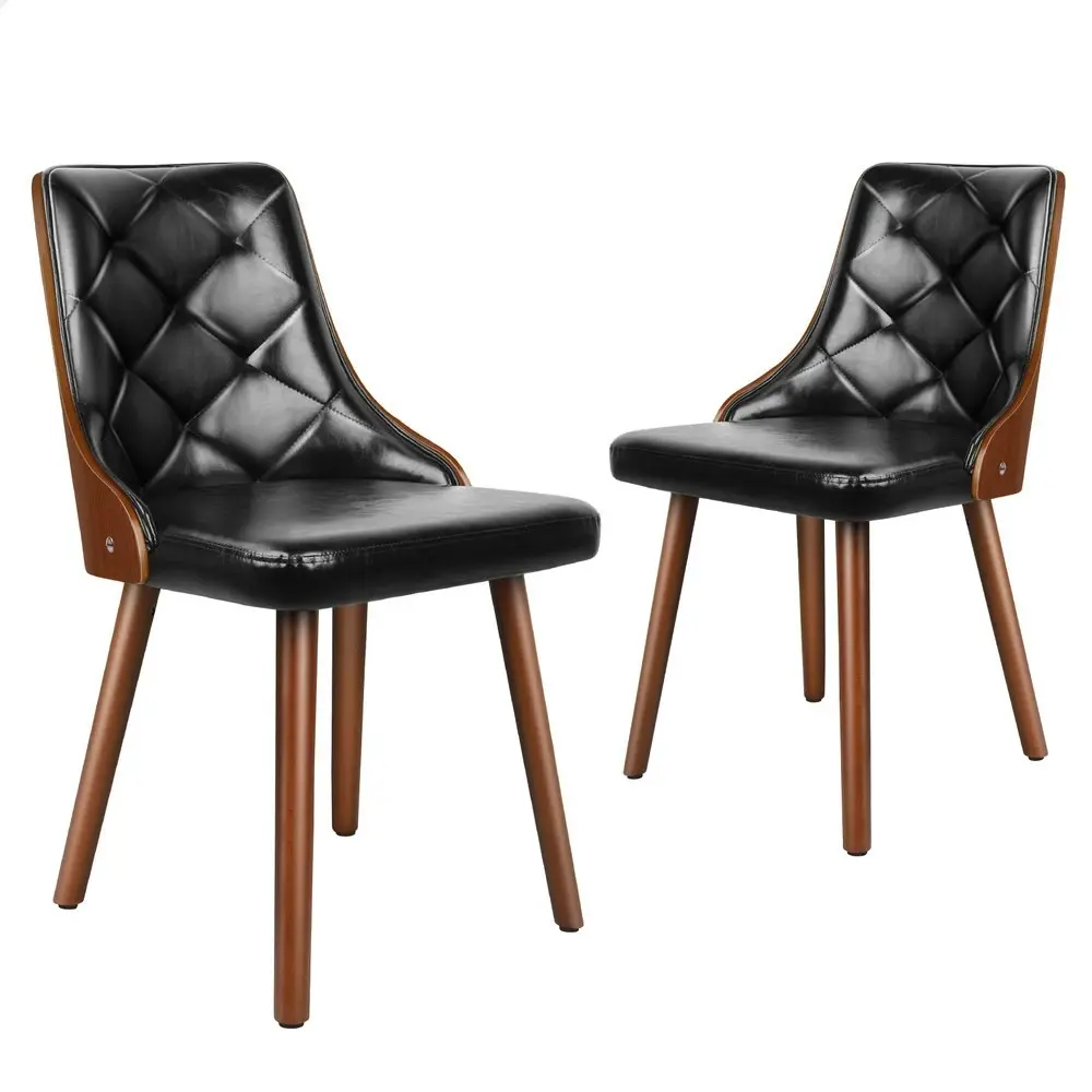 Alfordson 2x Dining Chairs Padded Tufted Glossy PU Leather Black