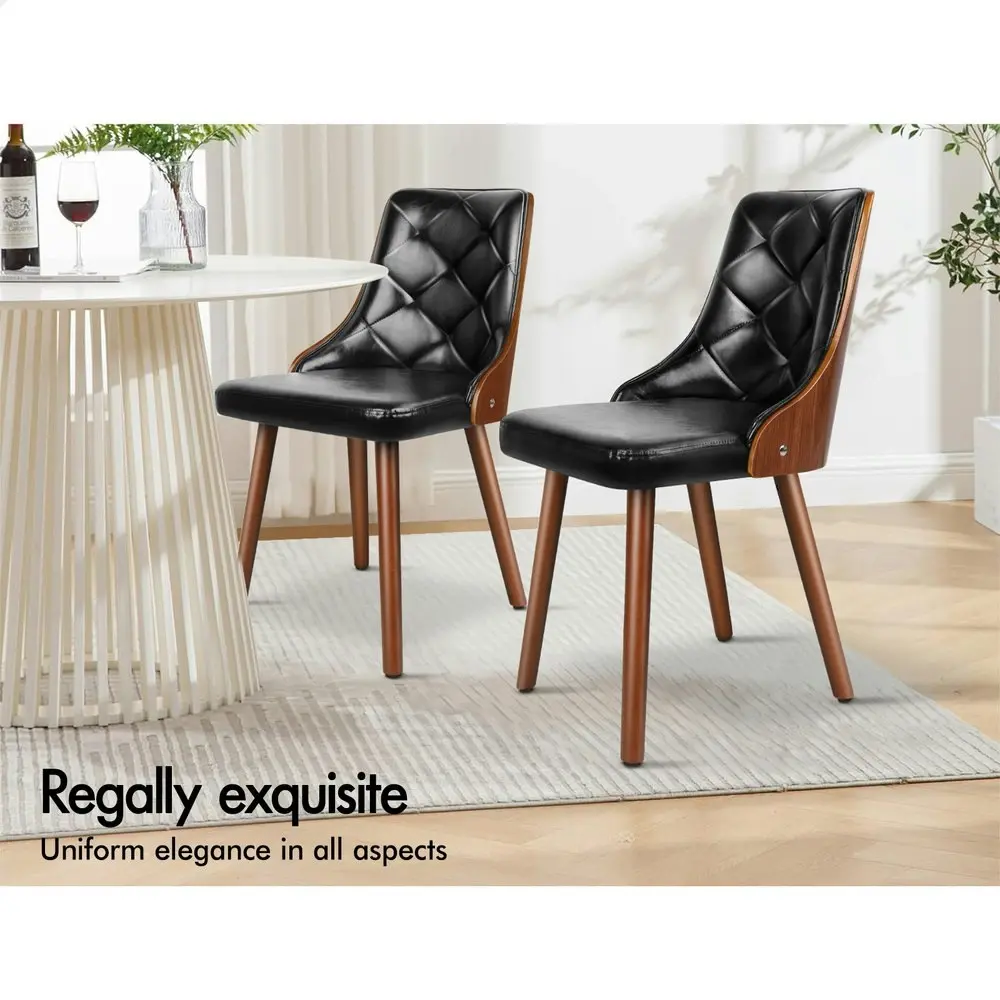 Alfordson 2x Dining Chairs Padded Tufted Glossy PU Leather Black