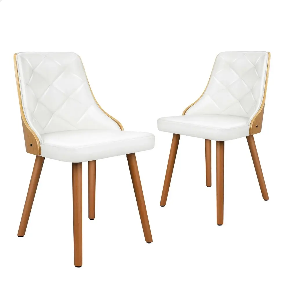 Alfordson 2x Dining Chairs Padded Tufted Glossy PU Leather White