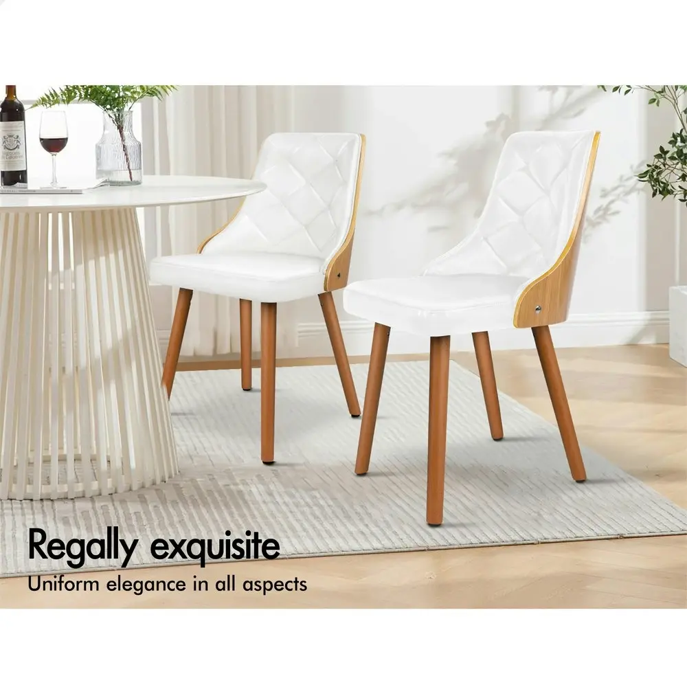 Alfordson 2x Dining Chairs Padded Tufted Glossy PU Leather White