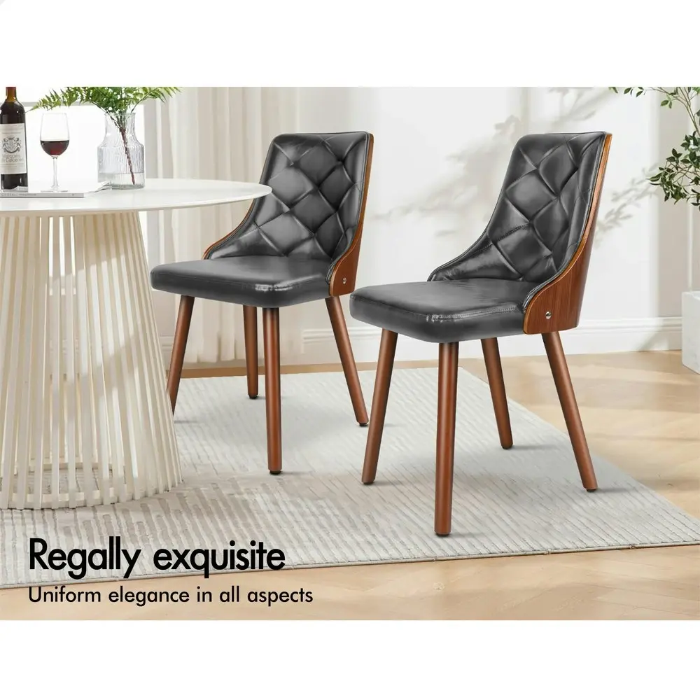 Alfordson 2x Dining Chairs Padded Tufted Glossy PU Leather Grey