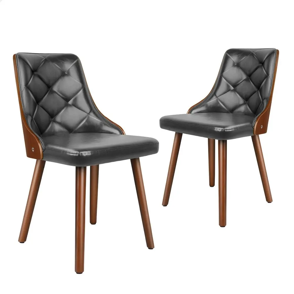 Alfordson 2x Dining Chairs Padded Tufted Glossy PU Leather Grey