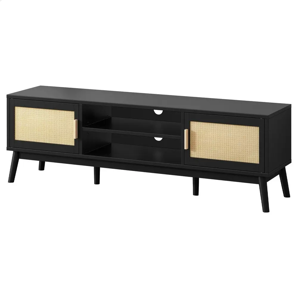 Alfordson Entertainment Unit Rattan Black 160cm