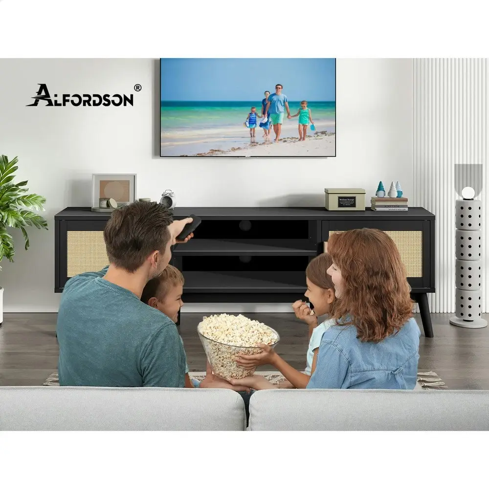 Alfordson Entertainment Unit Rattan Black 160cm