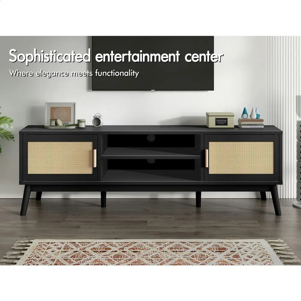 Alfordson Entertainment Unit Rattan Black 160cm