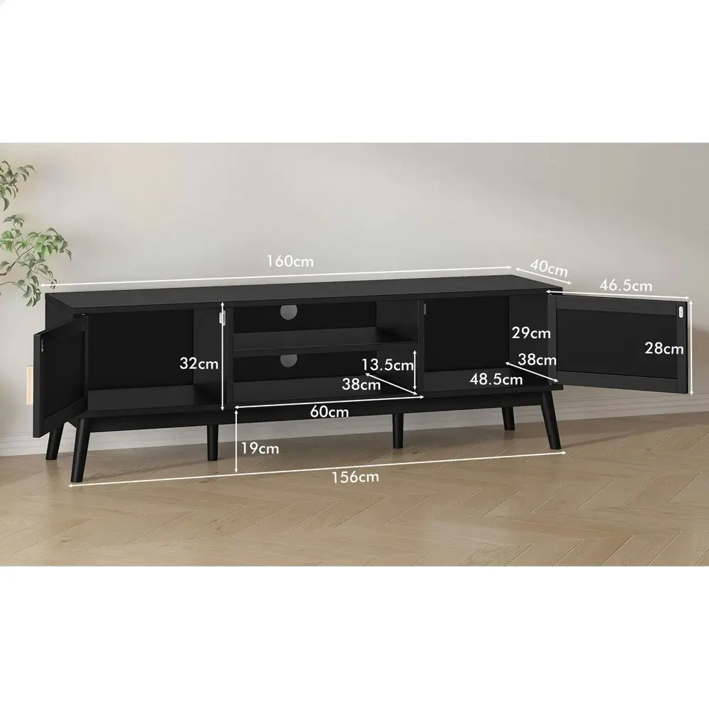 Alfordson Entertainment Unit Rattan Black 160cm