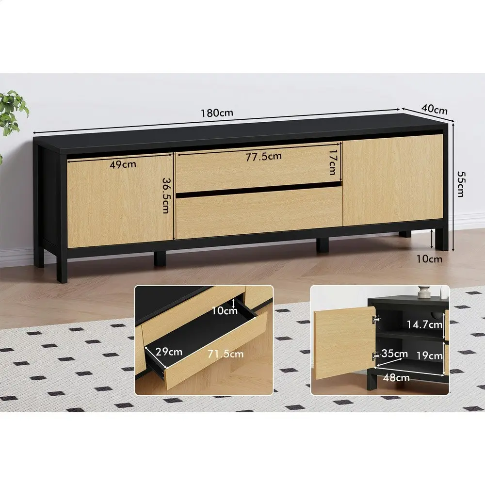 Alfordson Entertainment Unit Cabinet 180cm Black