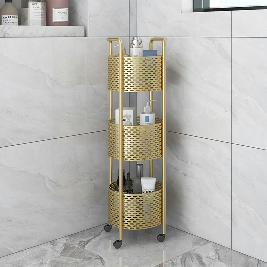 Soga 3 Tier Bathroom Shelf Multifunctional Storage Display Rack Organiser with wheels