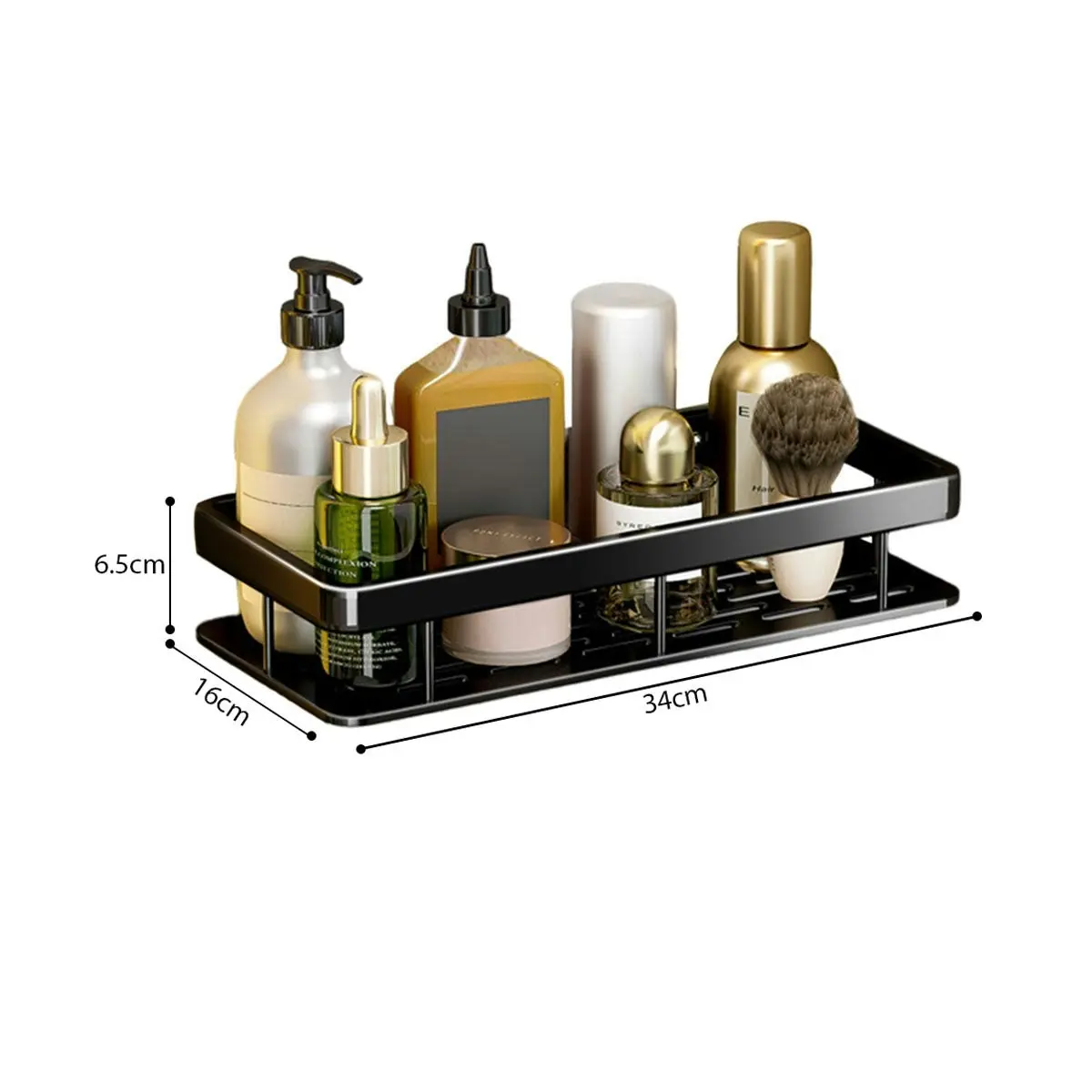 Soga Black Wall-Mounted Rectangular Bathroom Storage Organiser Space Saving Adhesive Shelf Rack